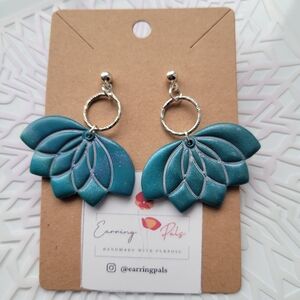 Lotus Teal and Silver Earrings